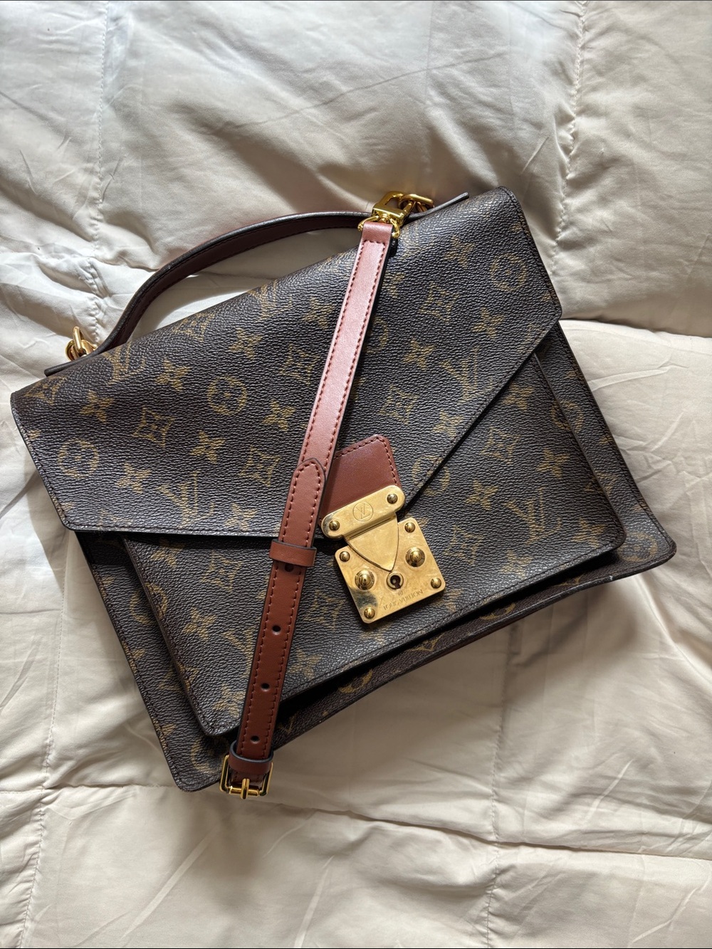 Louis Vuitton Monceau 28 Monogram Canvas Satchel in Brown with Gold Hardware